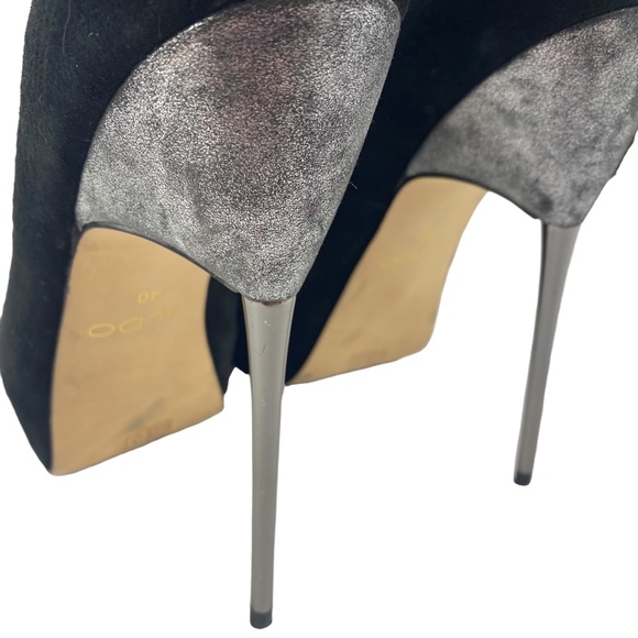 Aldo Suede Black and Pewter Platform Heels Size 40 - Picture 4 of 8